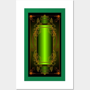 green golden oriental ornament background Posters and Art